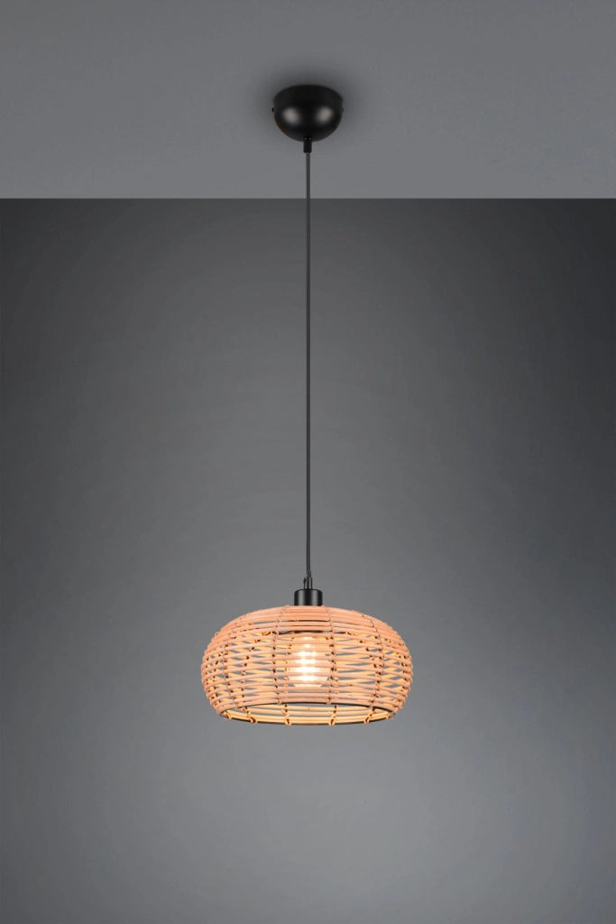 INGA SOSPENSIONE RETICOLO RATTAN NATURALE E MONTATURA NERA D. 30CM 1 LUCE ATTACCO E27