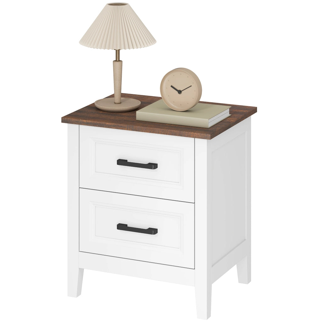 Comodino con 2 cassetti ¨C Xylo ¨C effetto legno bianco stile rustico
