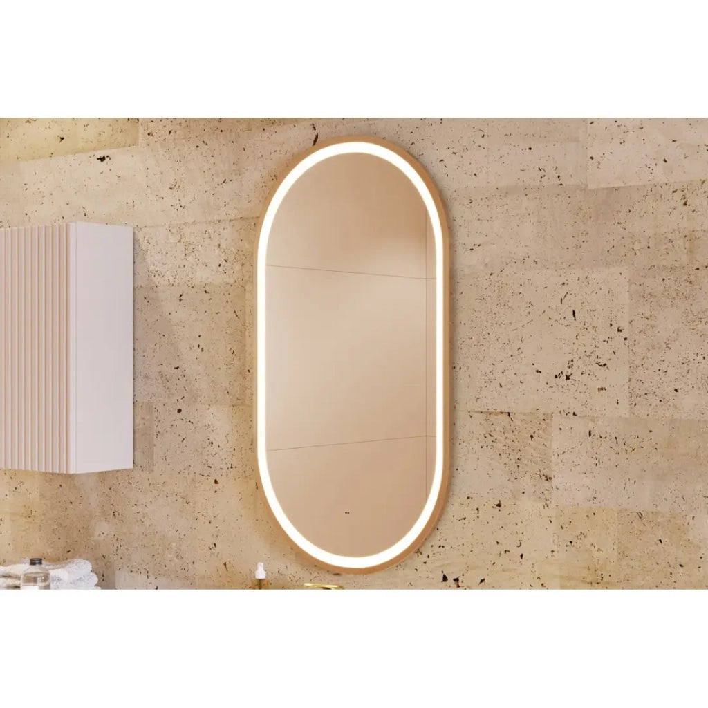 Specchio bagno LED dorato ovale 90x50 cm design