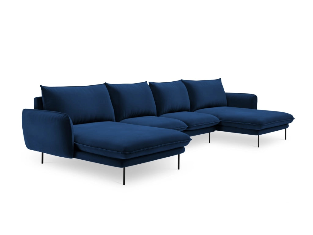 Cosmopolitan Design - Divano panoramico "Vienna" 6 posti in velluto blu reale 