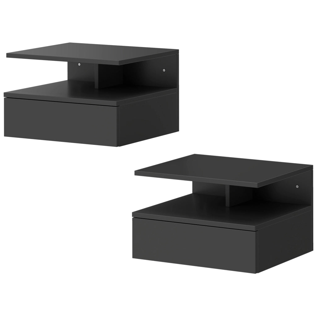 Set 2 Comodini Sospesi Cassetto Parete ¨C Xylo ¨C Nero 35x32x22,5 cm