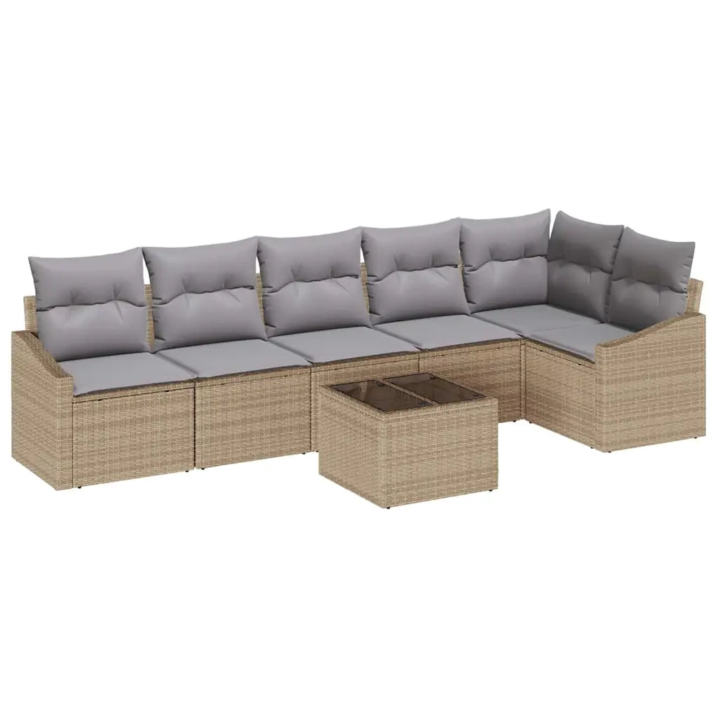 Set Divano da Giardino 7 pcs Beige e Grigio Chiaro polyrattan