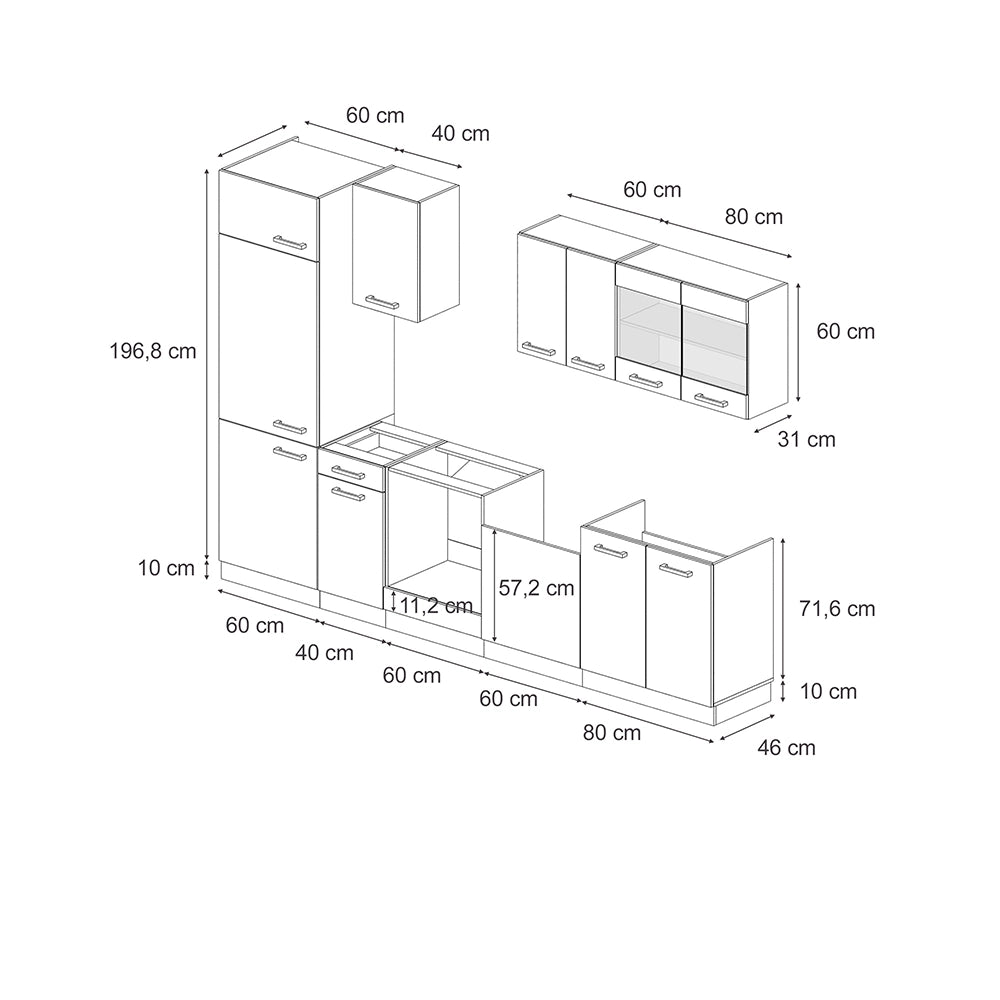 Vicco Cucina componibile Blu-grigio/antracite 300 cm , PL Marmo