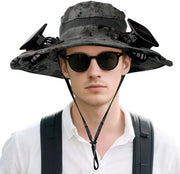Cappello da sole in tessuto scuro con ventilatore per signori e signore
