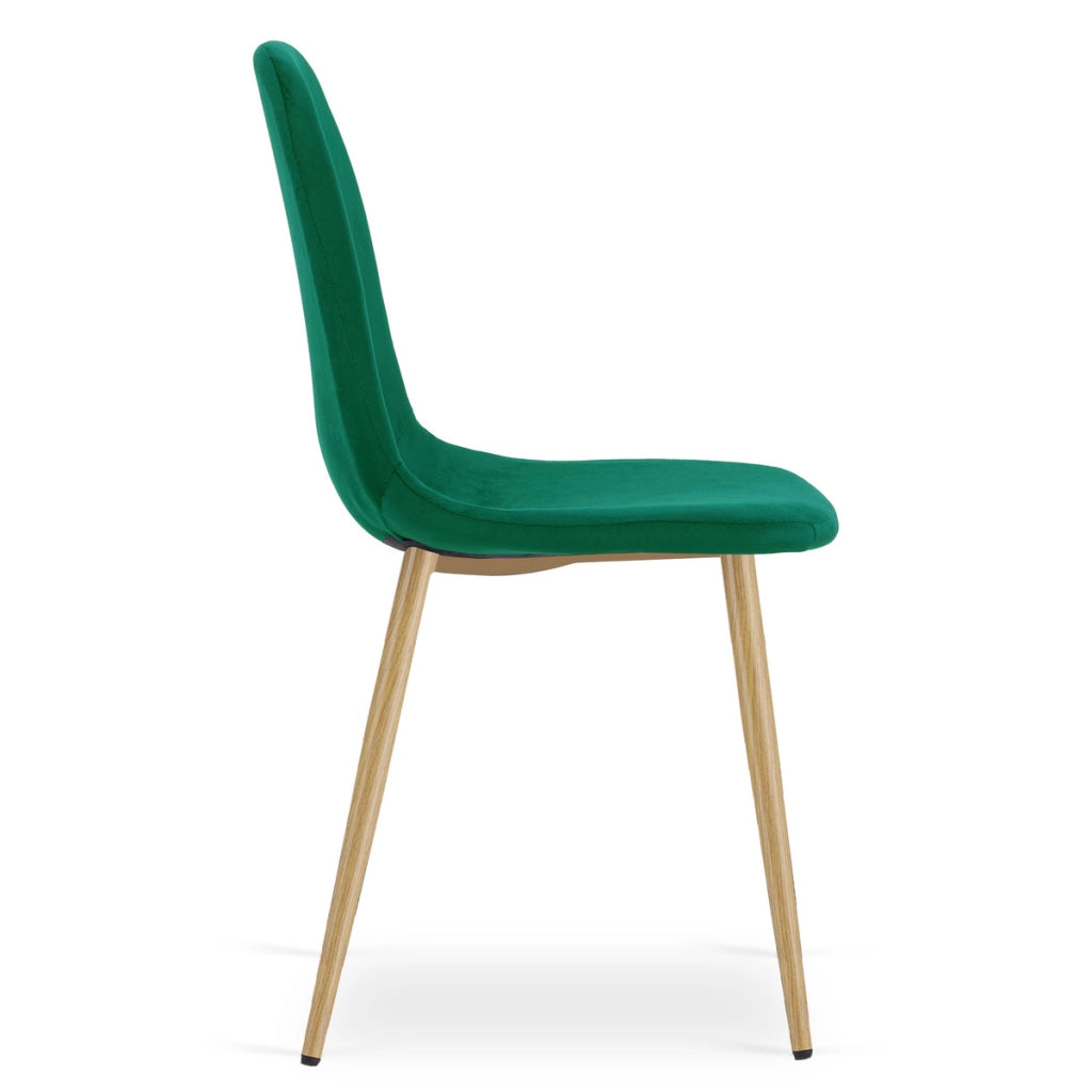 Sedia Padva in velluto verde con gambe effetto rovere