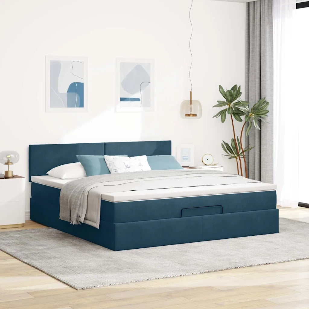 Struttura Letto Pouf con Materasso 160x200 cm in Velluto 3311715