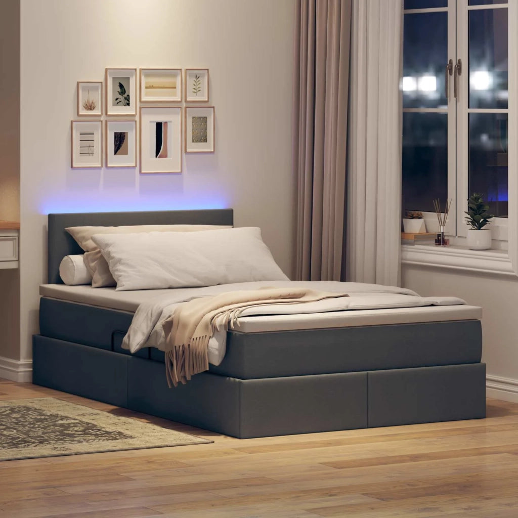 Letto con contenitore e LED Grigio scuro 120 x 190 cm Tessuto