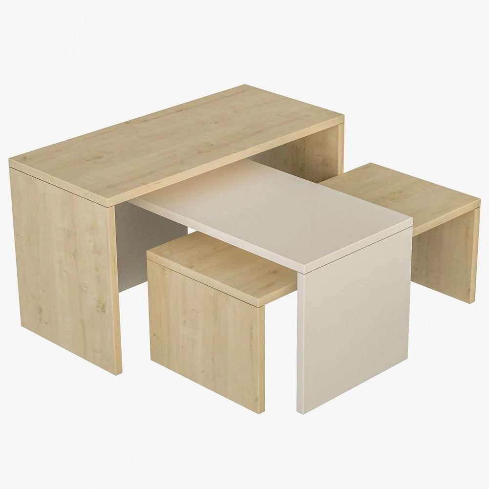 Set 3 Pezzi Tavolini da Caffè per Salotto Design Rettangolare Moderno Sovrapponibile Legno Quercia