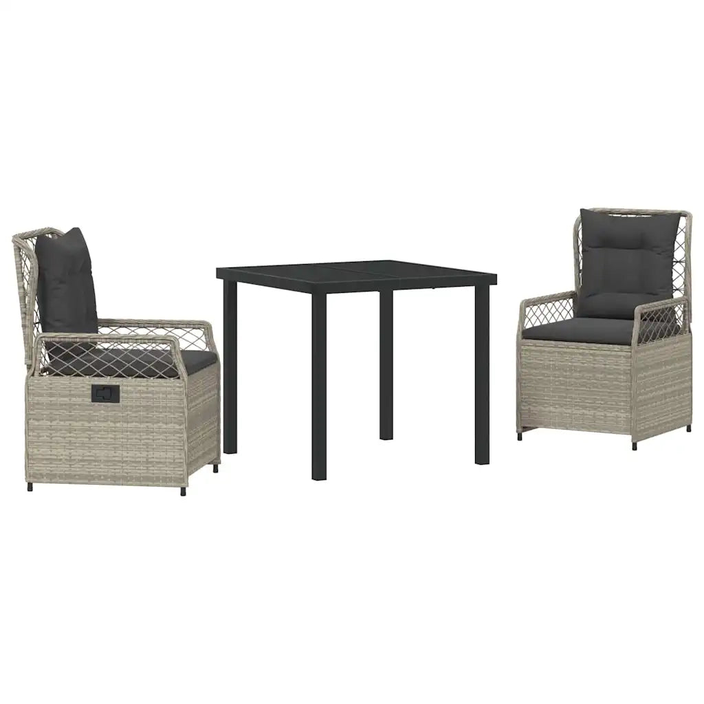 Set da Pranzo per Giardino 3 pcs Grigio chiaro polyrattan