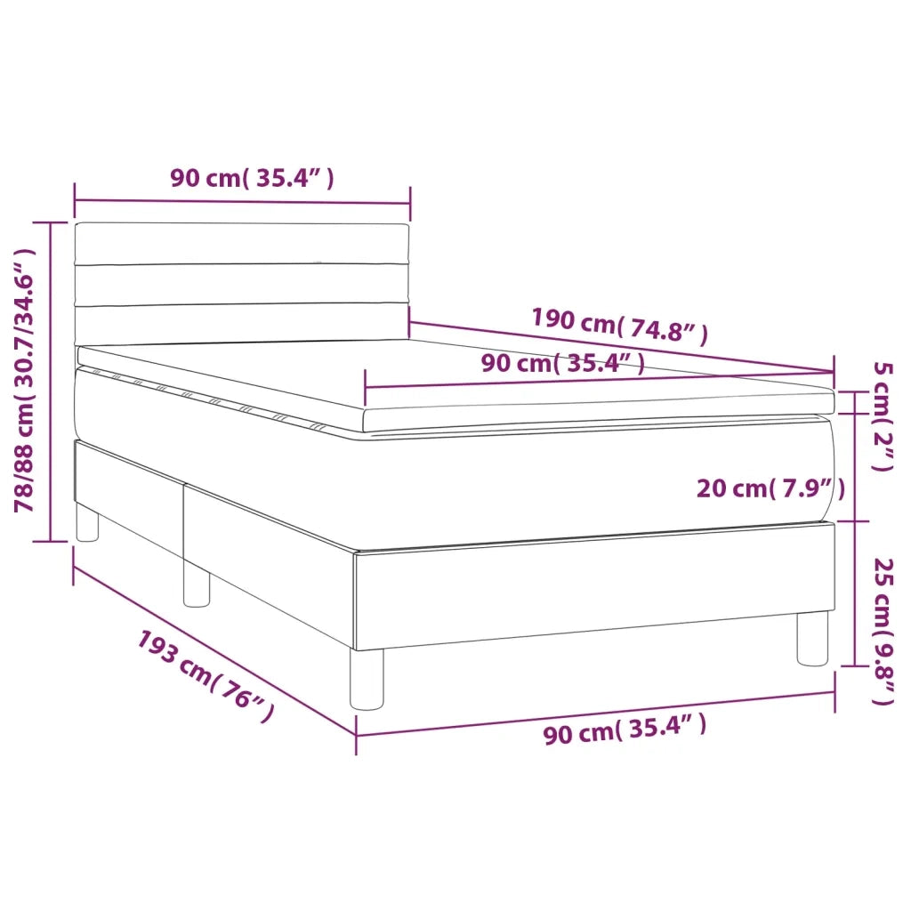 Letto a Molle con Materasso e LED-Struttura Letto con Materasso Rosa 90x190 cm in Velluto 629260