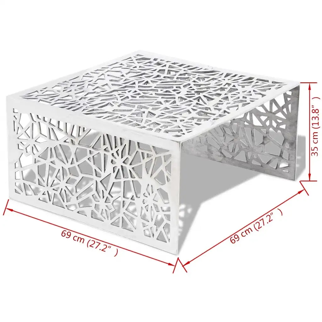 Tavolino con Design Geometrico Traforato Argento in Alluminio 242328