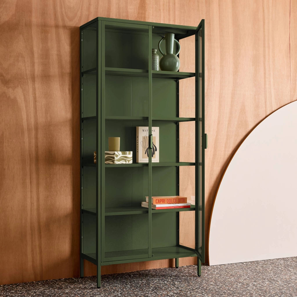 Credenza in acciaio e vetro temperato 2 porte, 180cm, verde