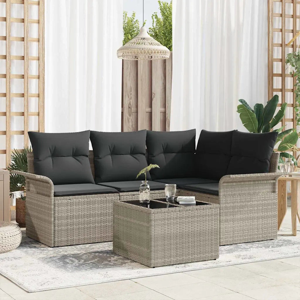 Set Divano da Giardino 5 pcs Grigio chiaro polyrattan