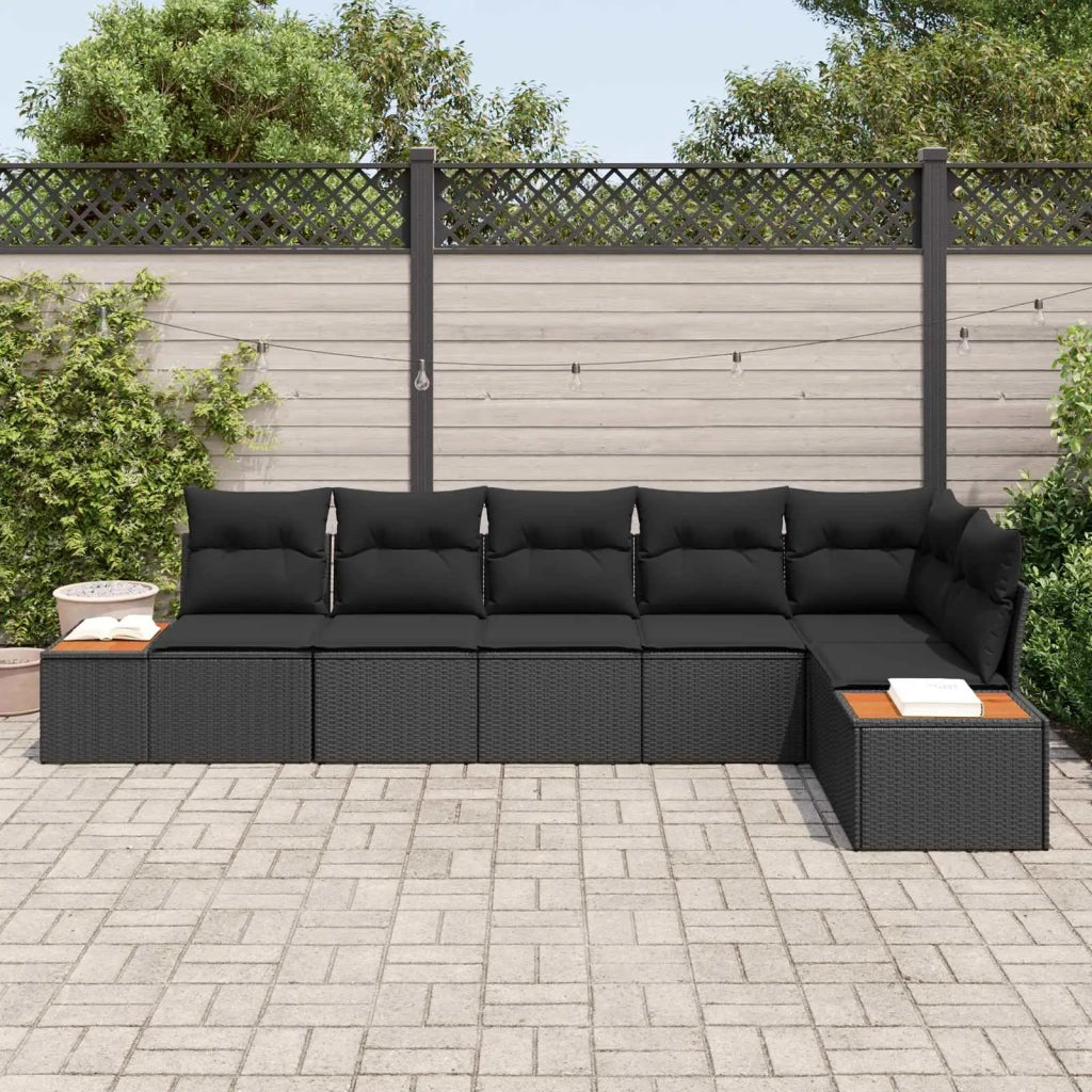 Set Divano da Giardino con cuscino 6 pcs Nero Polyrattan