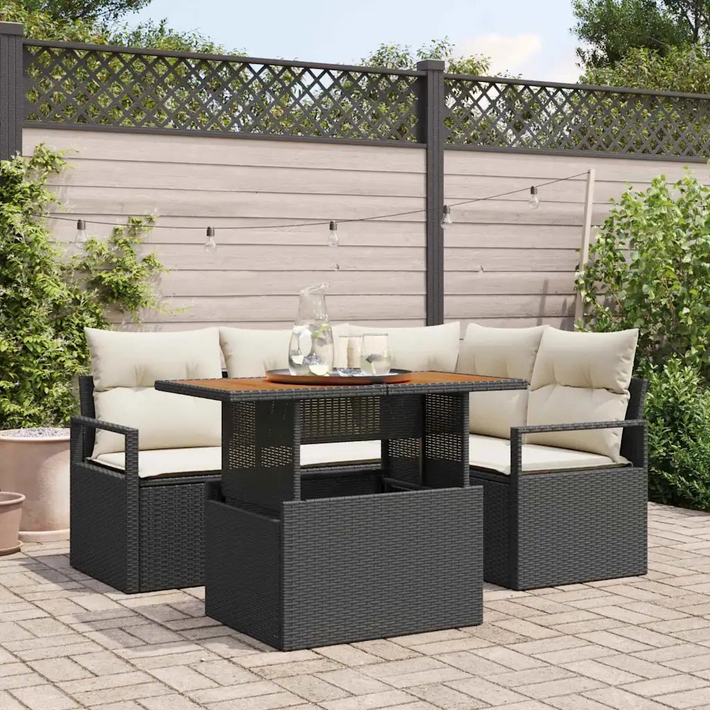 Set da Pranzo per Giardino con cuscino 5 pcs Nero e Crema 3349704