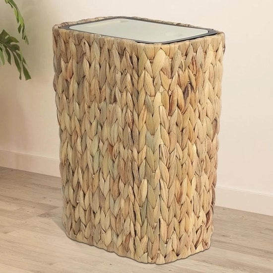 Bacino di raccolta rifiuti 12 Litri con coperchio pop-up - 2 in 1 contenitore di imballaggio e cassonetto dei rifiuti in rattan - Beige