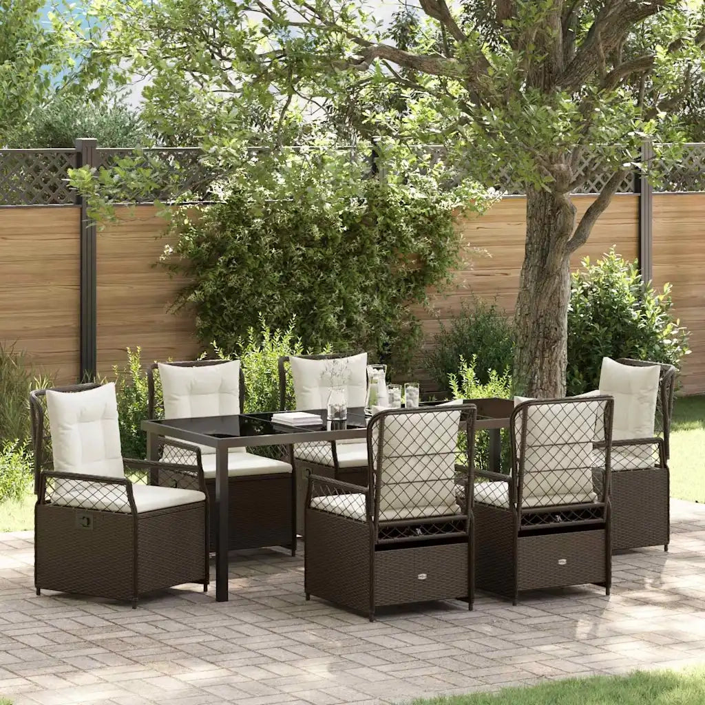 Set da Pranzo per Giardino 7 pcs Marrone polyrattan 3380993