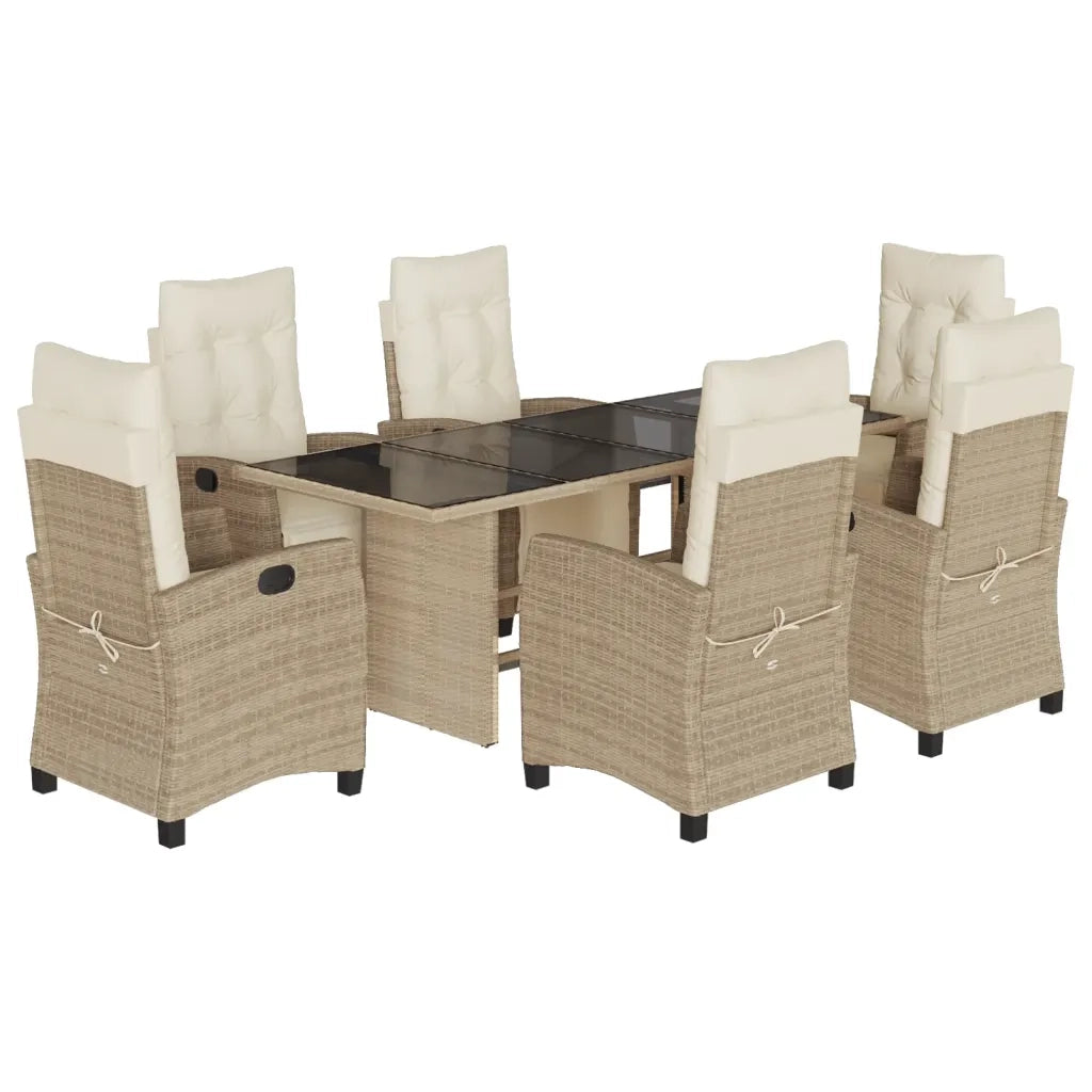 Set da Pranzo da Giardino 7 pz con Cuscini Beige in Polyrattan 3212926