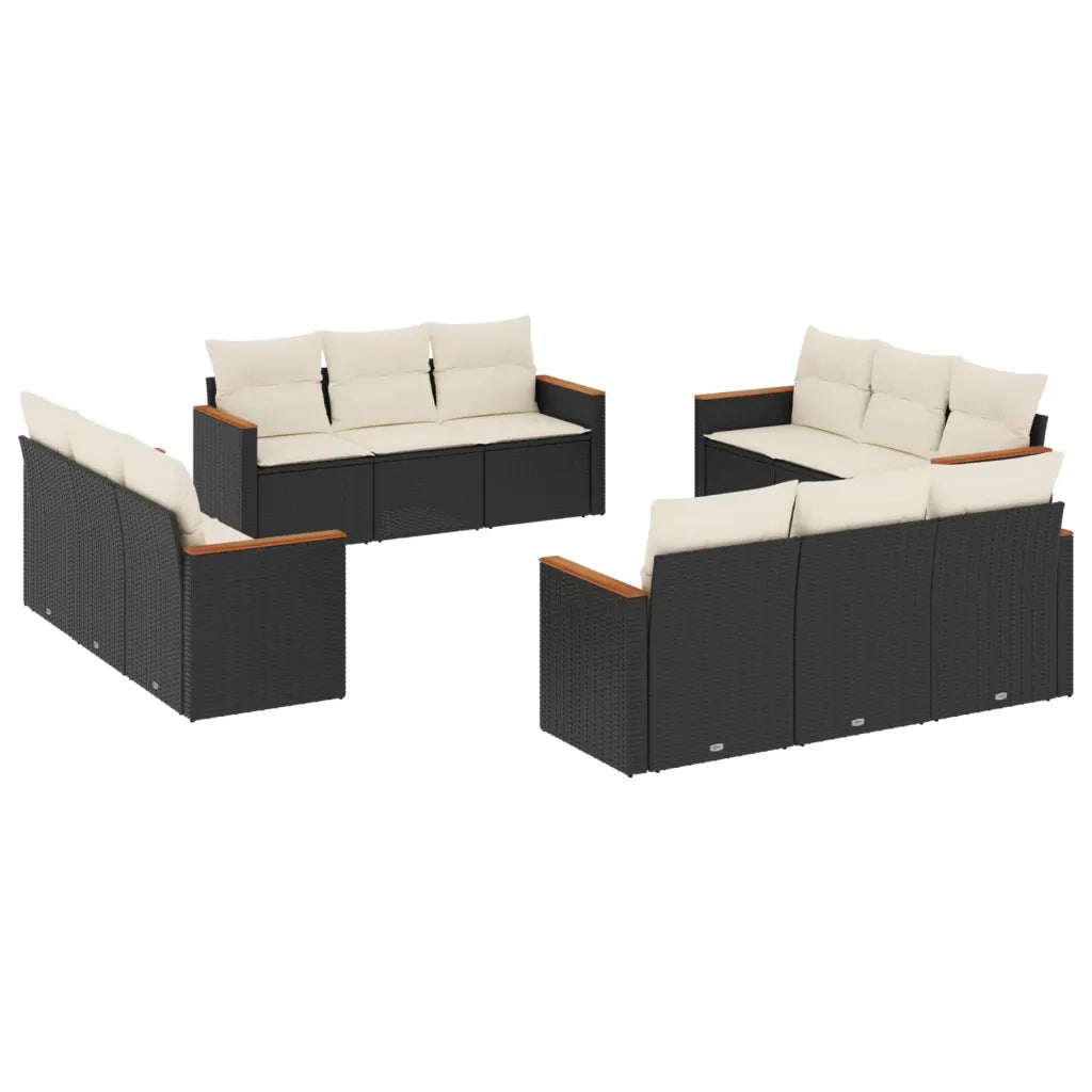 Set Divani da Giardino 12 pz con Cuscini Nero in Polyrattan 3225832