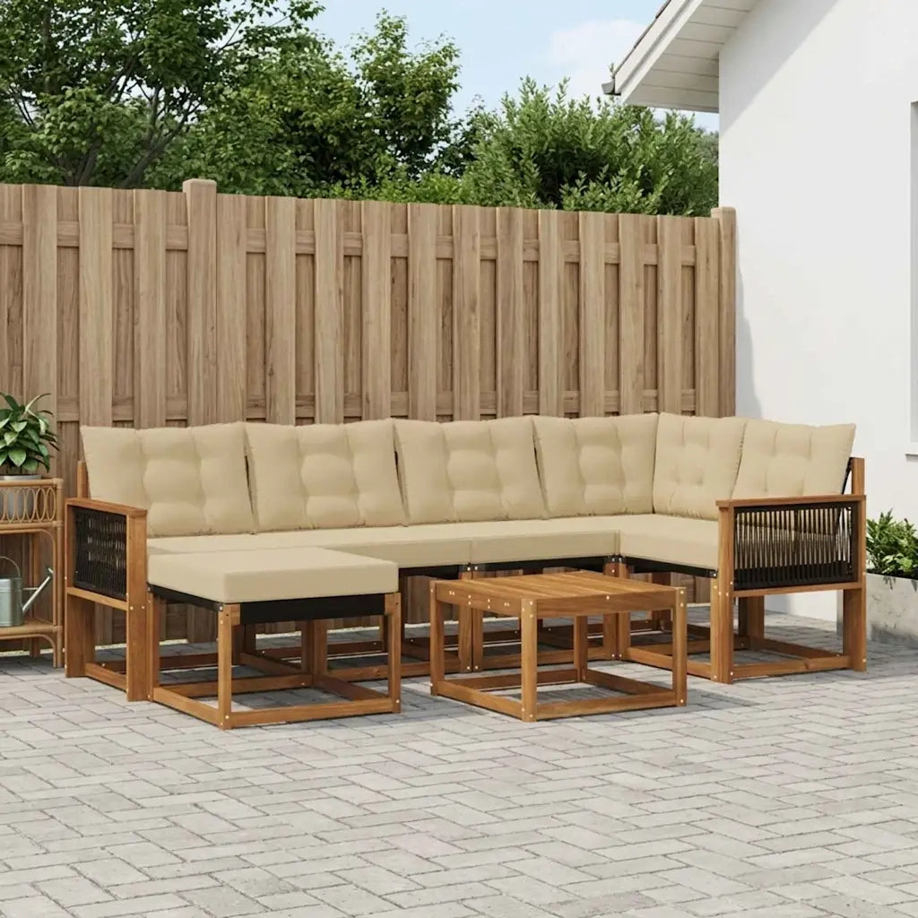 Set di divani da esterno con cuscino 7 pcs Naturale e Beige 3382081