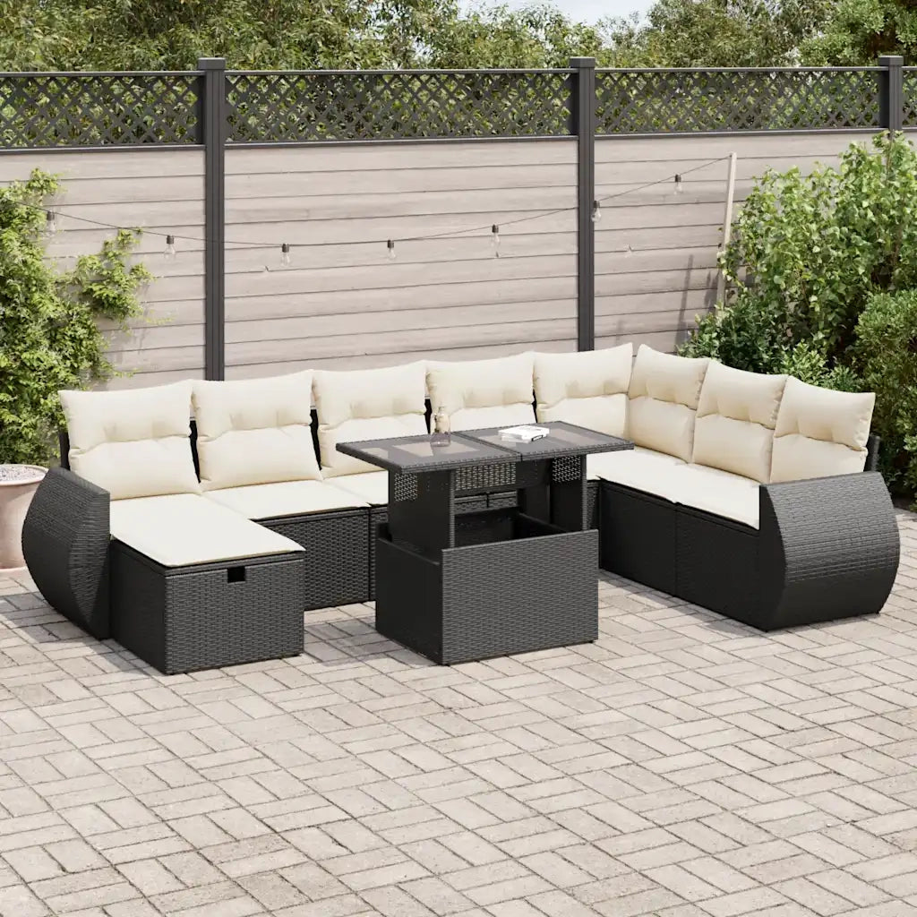 Set Divani da Giardino 9 pz con Cuscini Nero in Polyrattan 3327916