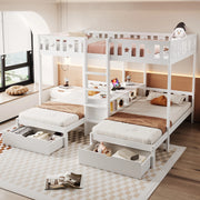 Letto a castello con scala e vano contenitore legno bianco 140x200 cm