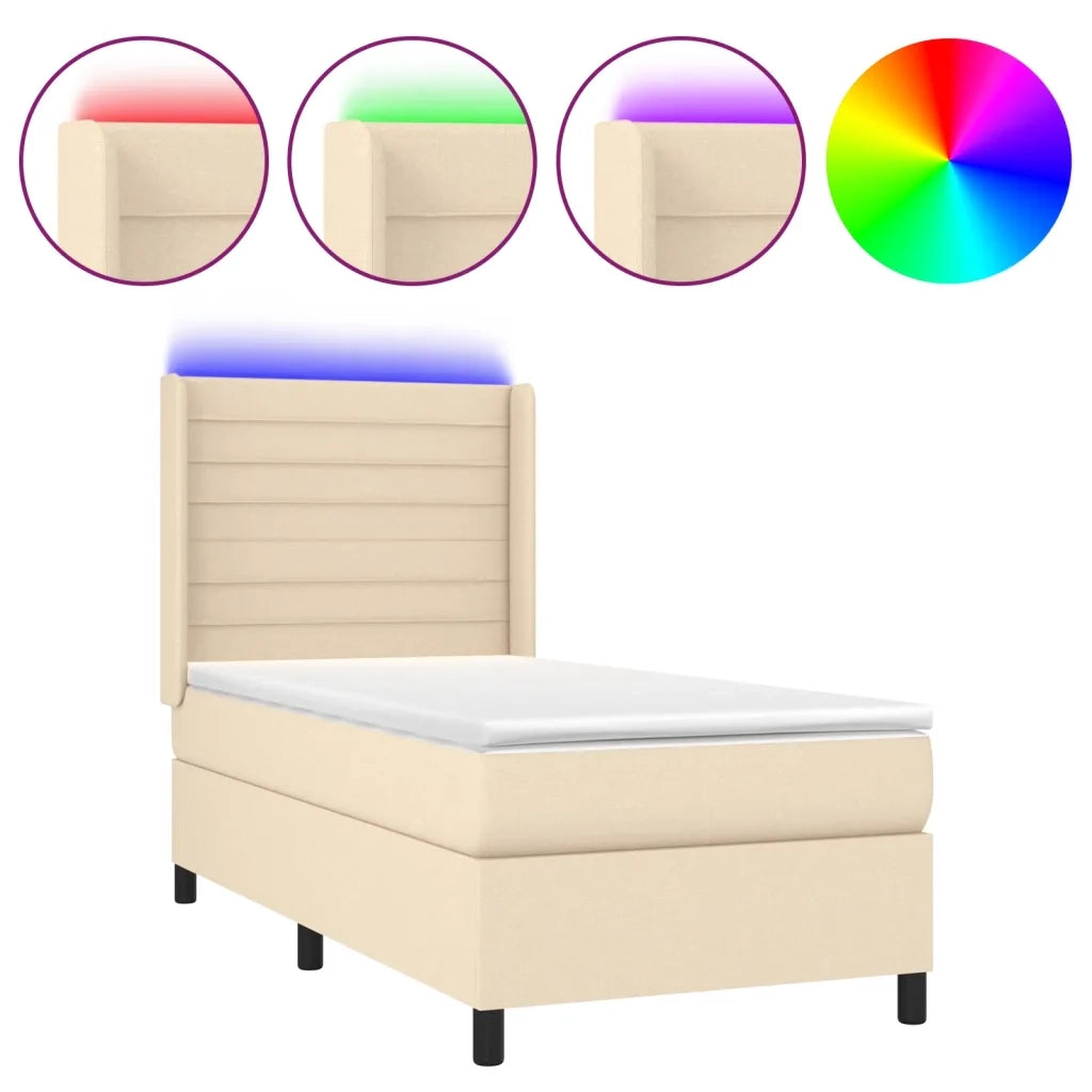 Letto a Molle con Materasso e LED Crema 100x200cm in Tessuto 3138378