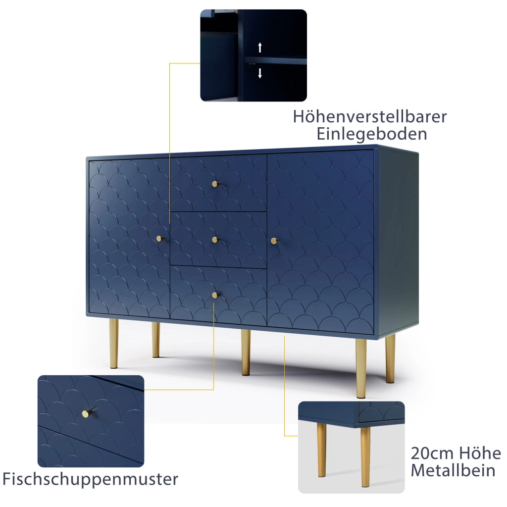 CREDENZA 120x40x83 cm Blu Marino con 2 ante e 3 cassetti