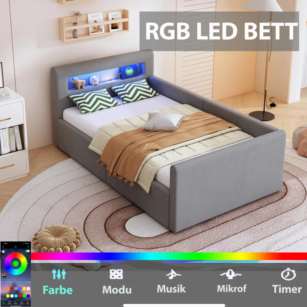 letto imbottito velluto grigio 90 x 200 cm