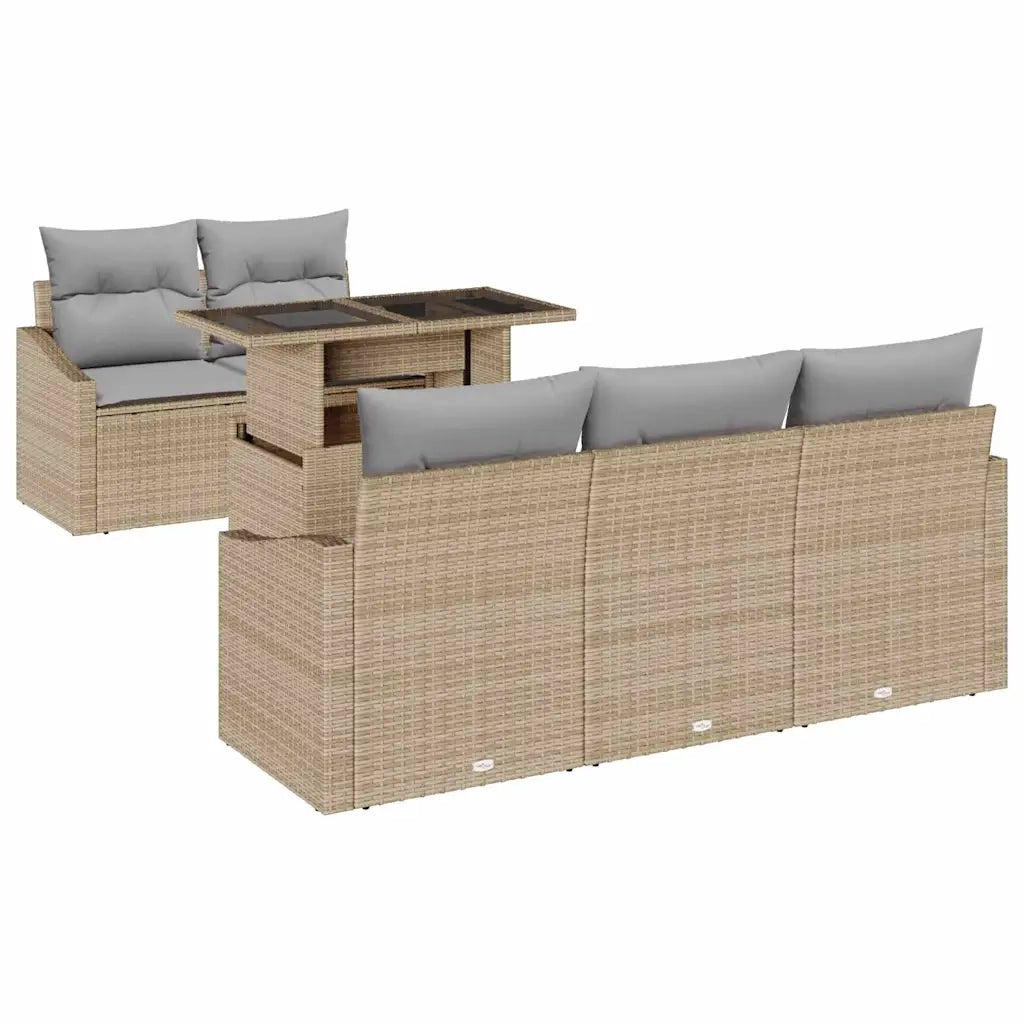 Set Divano da Giardino con cuscino 6 pcs Beige polyrattan 3357653