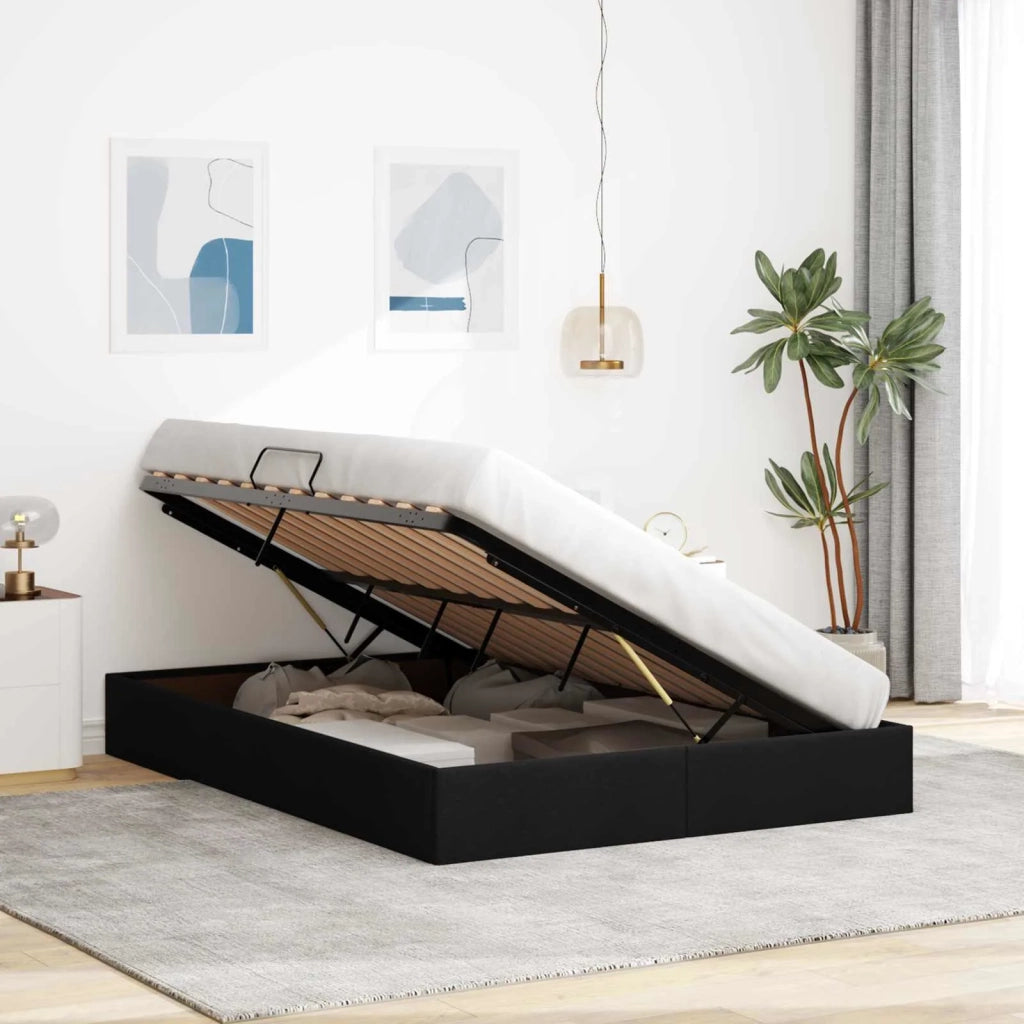 Letto ottomano con archiviazione Nero 140 x 200 cm Tessuto 3442828