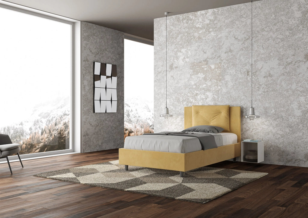 BS COM Letto una piazza e mezza contenitore imbottito 110x210 microfibra ocra