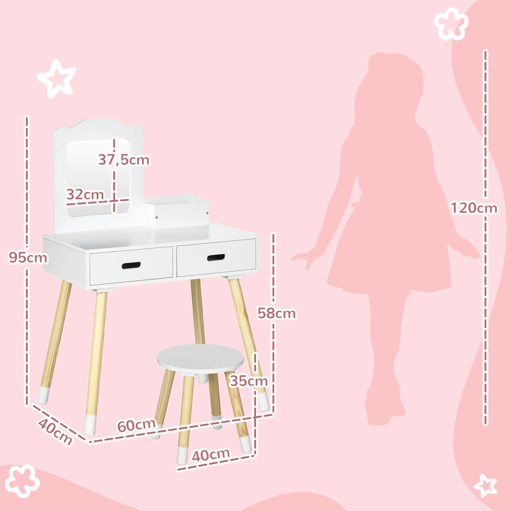 Tocador Bambini con Specchio e Cassetti ¨C Minimal ¨C Bianco 60x40x95cm