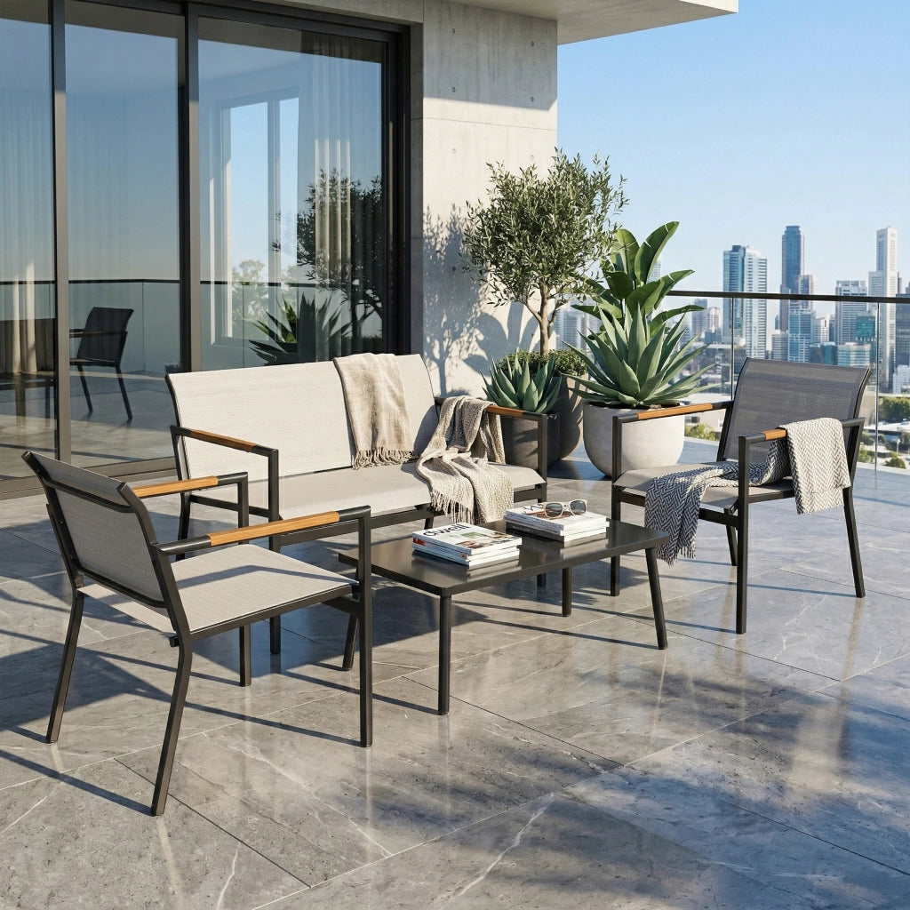 Set Giardino 4 Posti ¨C Zephmum ¨C Divano 2 Posti 2 Poltrone Tavolo Metallo