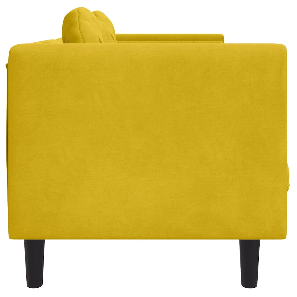 Divano a 3 Posti con Cuscini-Sofa 3 Posti con Cuscini Giallo in Velluto