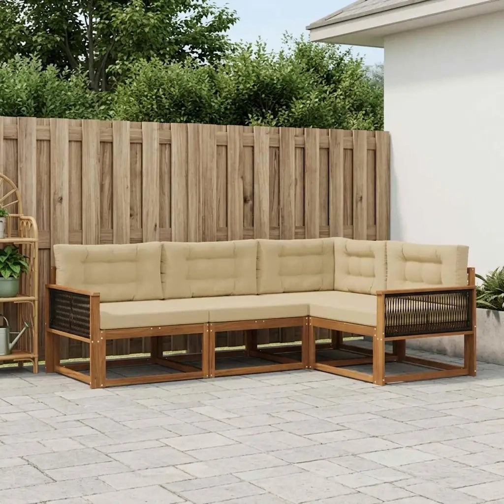 Set di divani da esterno con cuscino 4 pcs Naturale e Beige 3382526