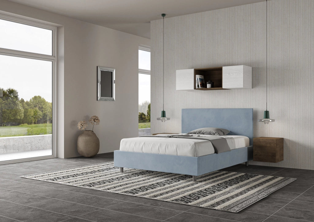 BS COM Letto una piazza e mezza contenitore imbottito 130x190 microfibra azzurro