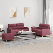Set di Divani 3 pz con Cuscini Rosso Vino in Tessuto 3201582