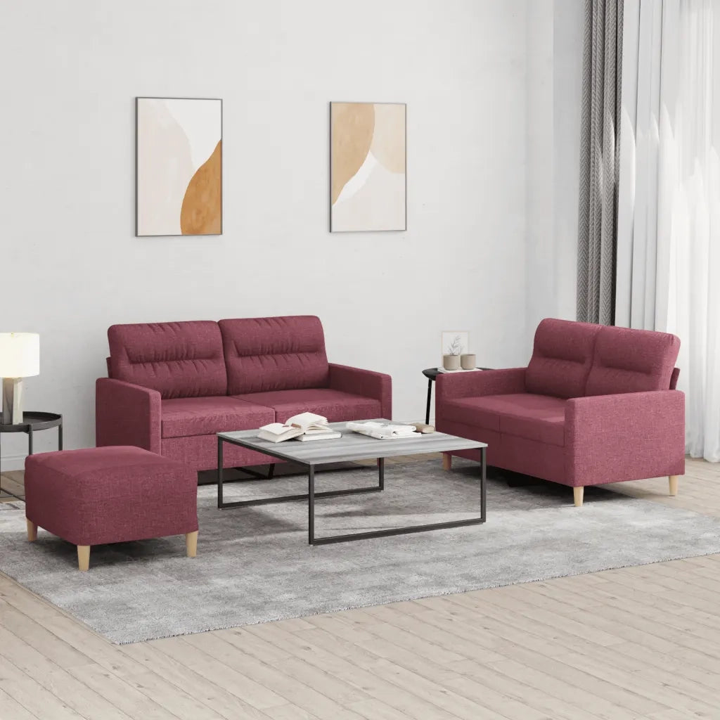 Set di Divani 3 pz con Cuscini Rosso Vino in Tessuto 3201582