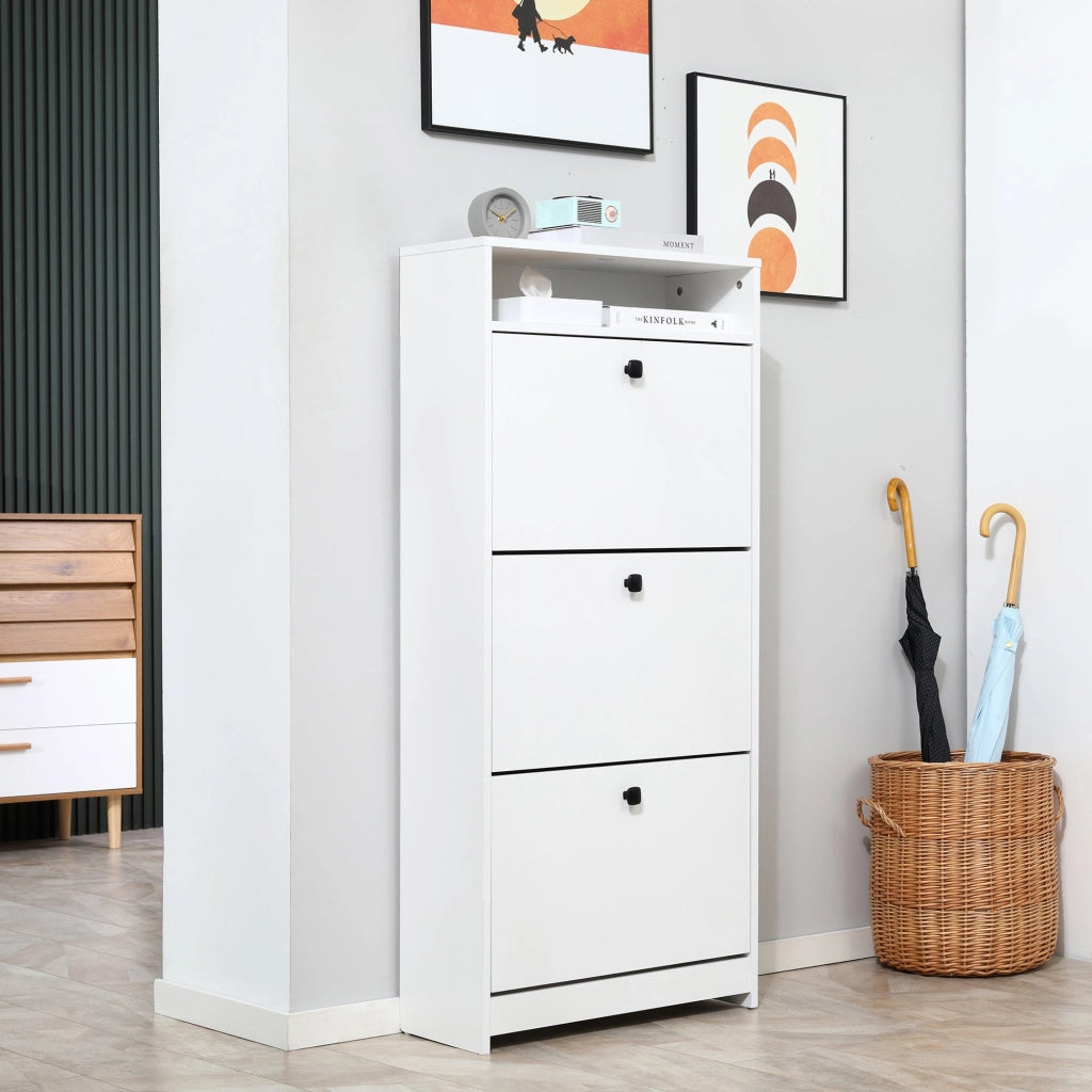 Scarpiera 3 Scomparti in Legno Bianco 60x24x132 cm