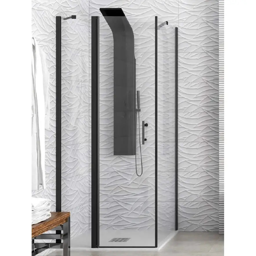Box Doccia Profili Neri Trasparente H200 Apertura Interna Esterna - 89x90