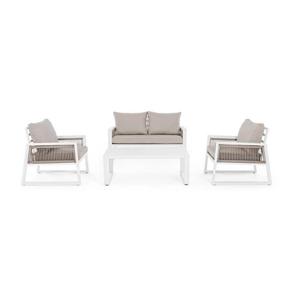 Set da 4 Salotto da Giardino in Alluminio con Cuscini e Corde in Textilene - CAPTIVATING