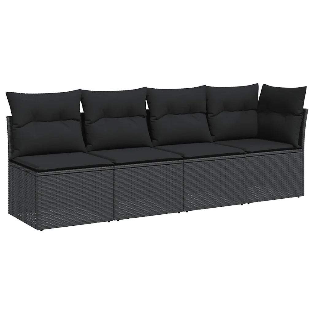 Divano da giardino con cuscini 4 Posti-Sofa da Giardino-Divano da esterno nero in polyrattan 755920