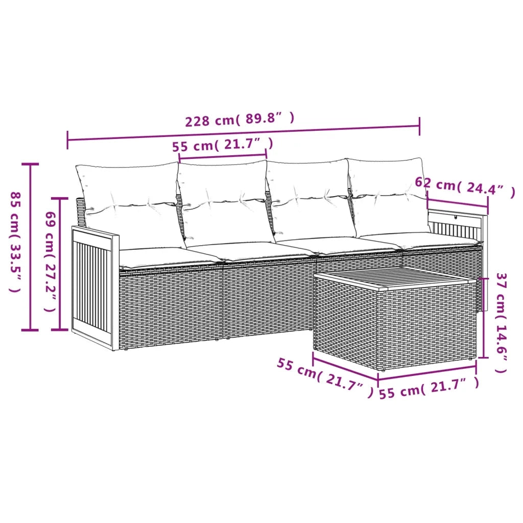 Set Divano da Giardino 5 pz | Set Salotto da Giardino con Cuscini Grigio in Polyrattan
