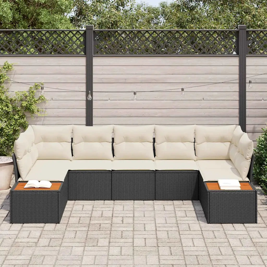 Set Divano da Giardino con cuscino 7 pcs Nero polyrattan
