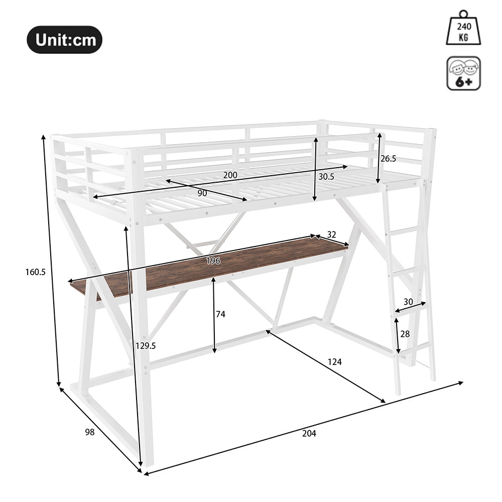Letto a soppalco - Xylo - 90x200 cm scrivania bianco