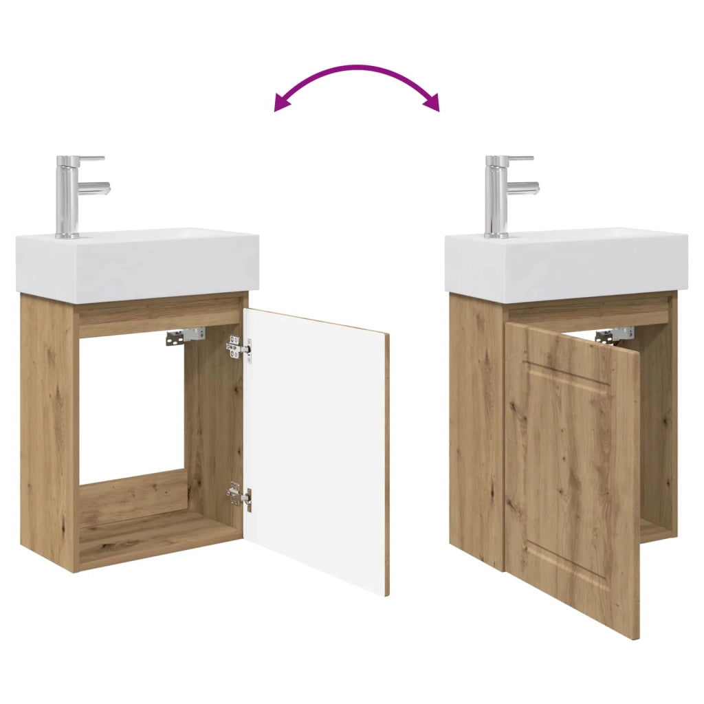 Mobile Bagno | Armadio da bagno con rubinetto Rovere Artigianale
