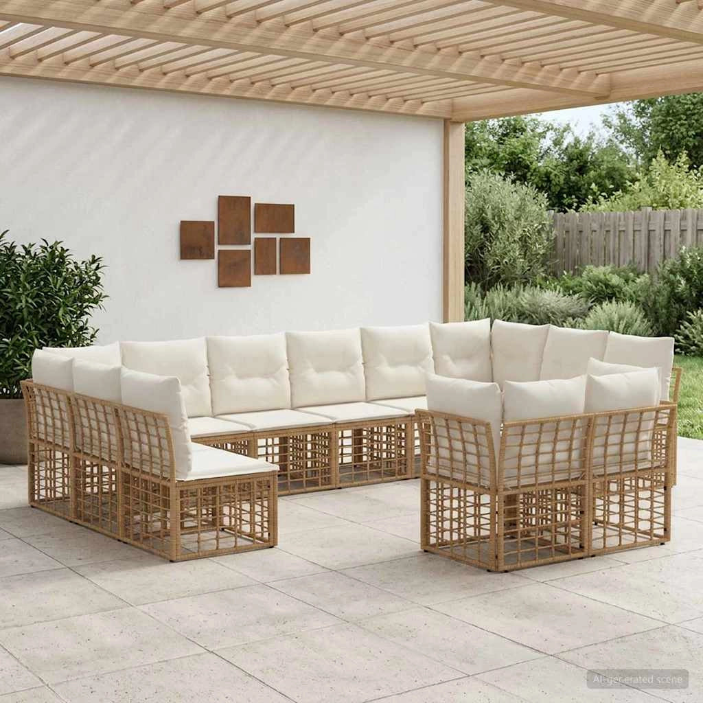 Set di divani da esterno Naturale e Bianco Crema Poliestere 3437590
