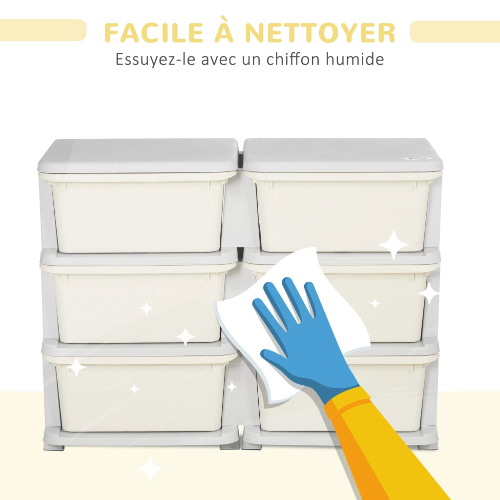 Cassettiera per bambini con 6 cassetti e scatole plastica ¨C Minimal ¨C crema 75x37x56,5cm