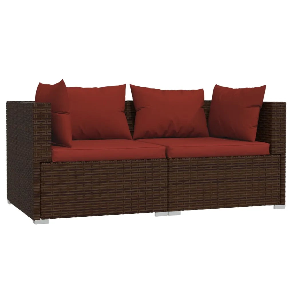 Set Divano da Giardino 3 pz con Cuscini in Polyrattan Marrone 317543